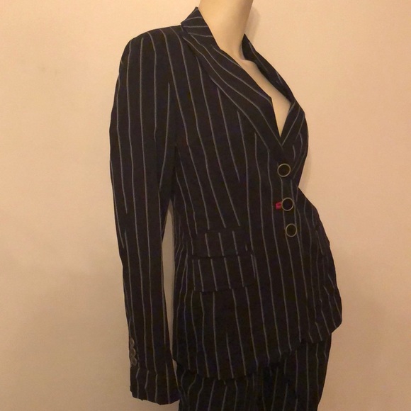 Les Copains sz 42 (11) pin striped suit Black HOT - Picture 6 of 8